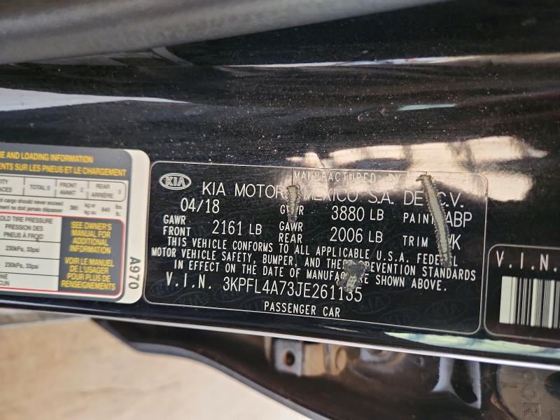2018 Kia Forte მანქანა იყიდება აუქციონზე, vin: 3KPFL4A73JE261135, აუქციონის ნომერი: 60138936