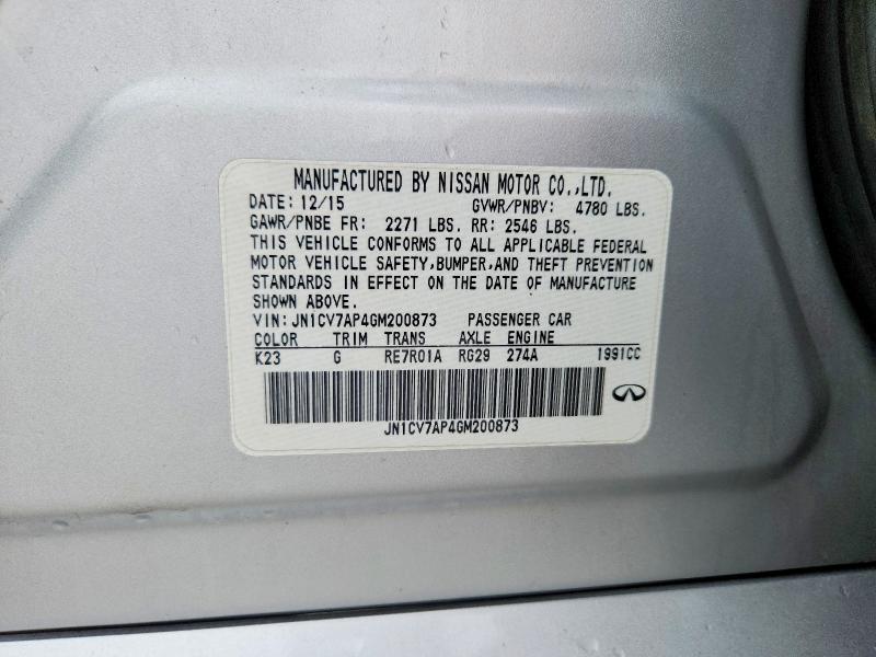 Продажа на аукционе авто 2016 Infiniti Q50, vin: JN1CV7AP4GM200873, номер лота: 60856356