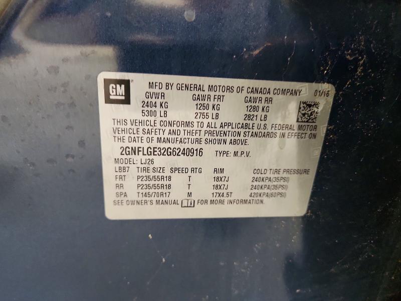 2016 Chevrolet Equinox მანქანა იყიდება აუქციონზე, vin: 2GNFLGE32G6240916, აუქციონის ნომერი: 62441966