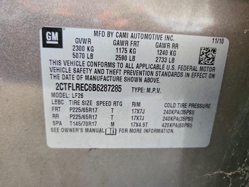 60250316 :رقم المزاد ، 2CTFLREC6B6287285 vin ، 2011 Gmc Terrain مزاد بيع