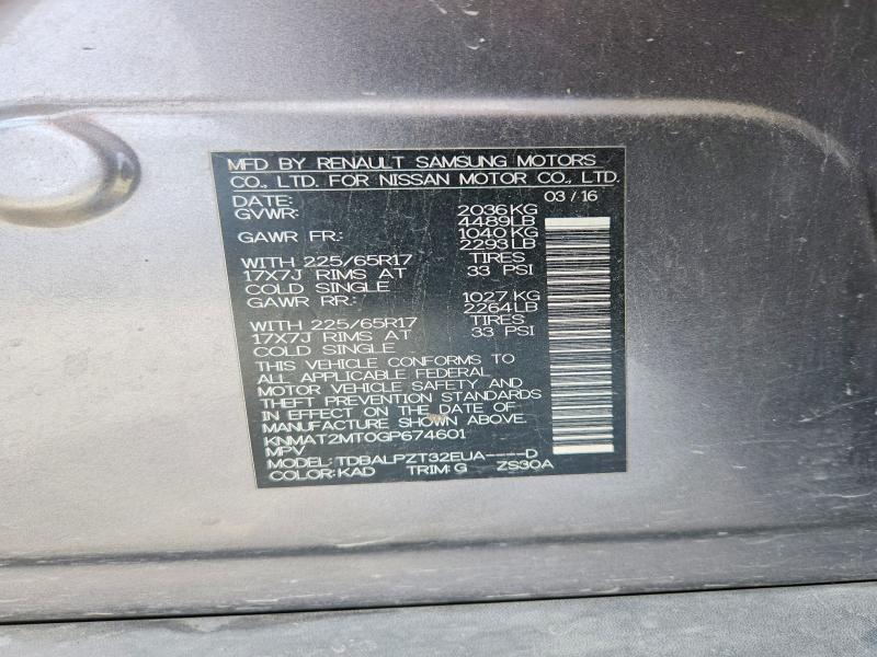 Aukcja sprzedaży 2016 Nissan Rogue, vin: KNMAT2MT0GP674601, numer aukcji: 61534076