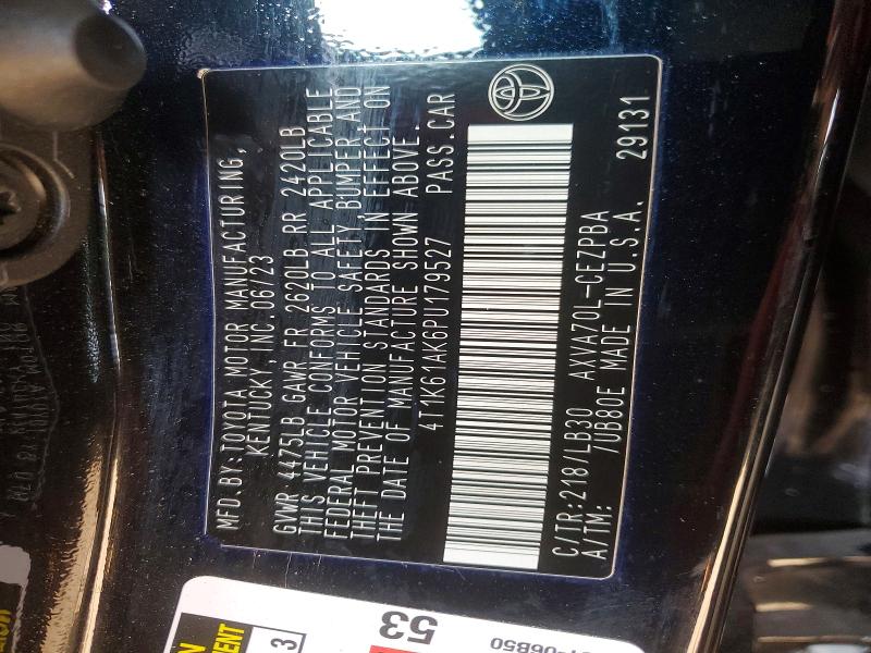 2023 Toyota Camry მანქანა იყიდება აუქციონზე, vin: 4T1K61AK6PU179527, აუქციონის ნომერი: 62288926