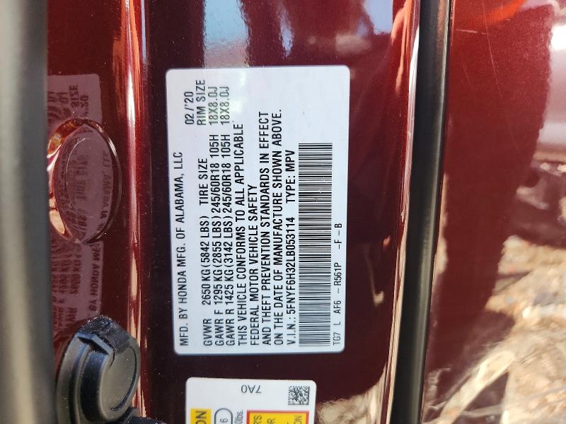 Продаж на аукціоні авто 2020 Honda Pilot, vin: 5FNYF6H32LB053114, номер лоту: 62205066