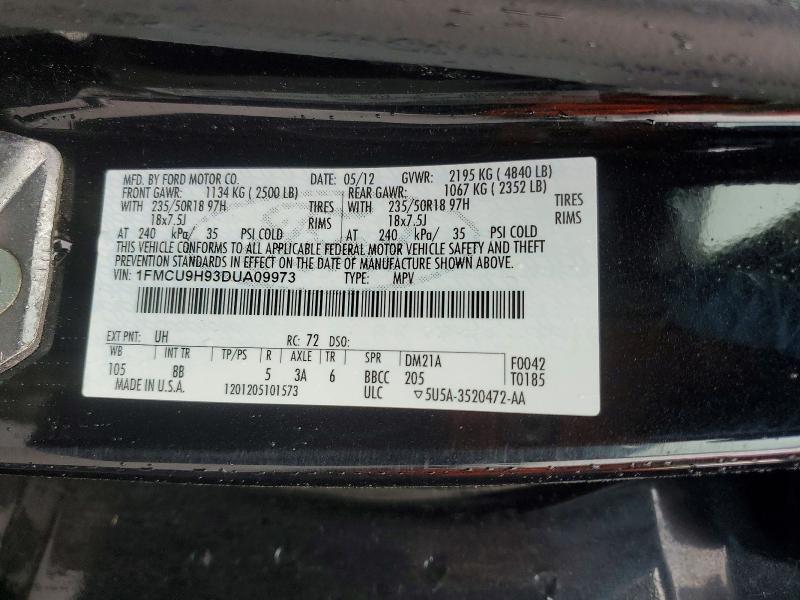 2013 Ford Escape მანქანა იყიდება აუქციონზე, vin: 1FMCU9H93DUA09973, აუქციონის ნომერი: 59838876