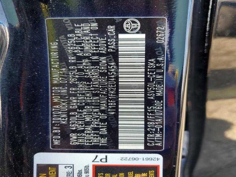 2014 Toyota Camry მანქანა იყიდება აუქციონზე, vin: 4T1BF1FK2EU445454, აუქციონის ნომერი: 62001036