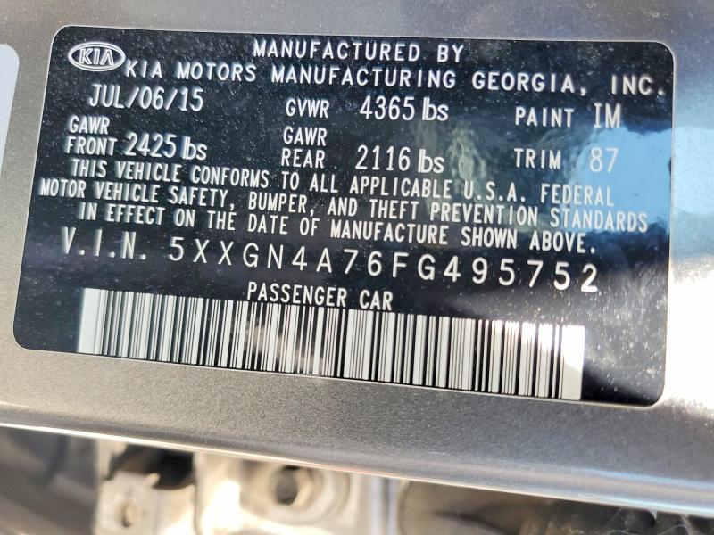 Продаж на аукціоні авто 2015 Kia Optima, vin: 5XXGN4A76FG495752, номер лоту: 62520656