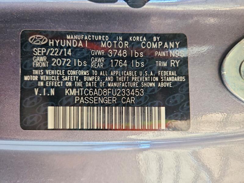 2015 Hyundai Veloster მანქანა იყიდება აუქციონზე, vin: KMHTC6AD8FU233453, აუქციონის ნომერი: 61820076