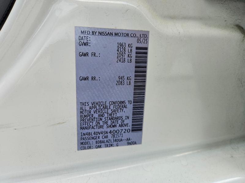 Продажа на аукционе авто 2025 Nissan Altima, vin: 1N4BL4DV4SN400720, номер лота: 62689876