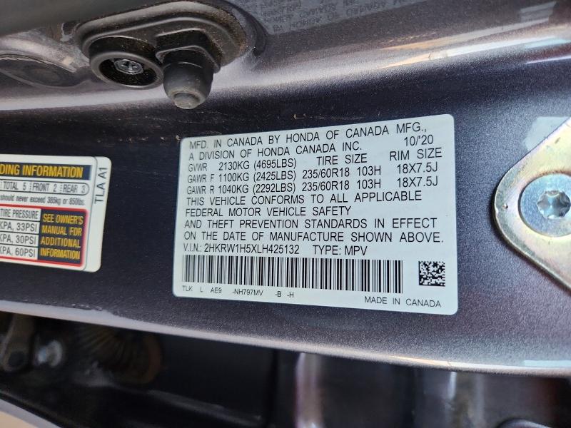 2020 Honda Cr-v მანქანა იყიდება აუქციონზე, vin: 2HKRW1H5XLH425132, აუქციონის ნომერი: 63386756