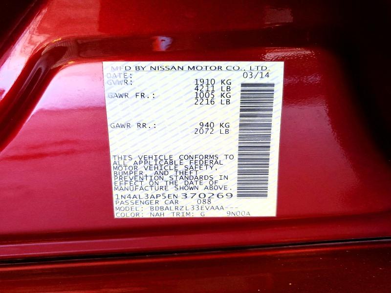 62968096 :رقم المزاد ، 1N4AL3AP5EN370269 vin ، 2014 Nissan Altima مزاد بيع