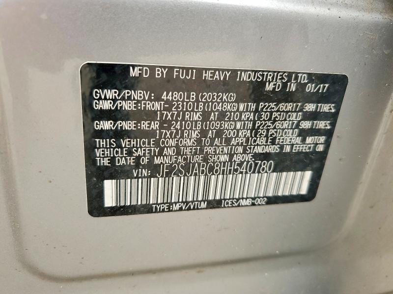 Продаж на аукціоні авто 2017 Subaru Forester, vin: JF2SJABC8HH540780, номер лоту: 61321216