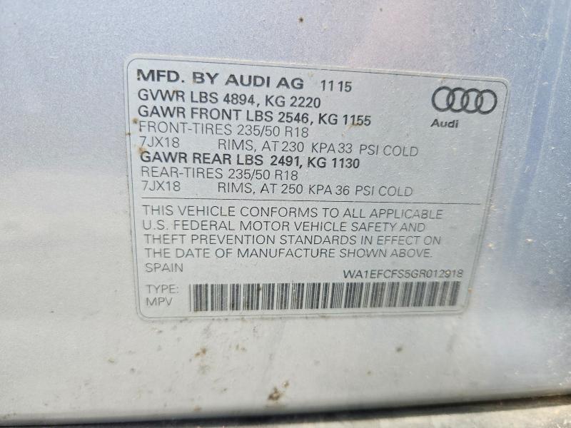 62847476 :رقم المزاد ، WA1EFCFS5GR012918 vin ، 2016 Audi Q3 مزاد بيع