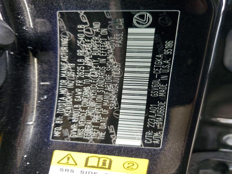 Aukcja sprzedaży 2018 Lexus Es, vin: 58ABK1GG4JU110057, numer aukcji: 61935146