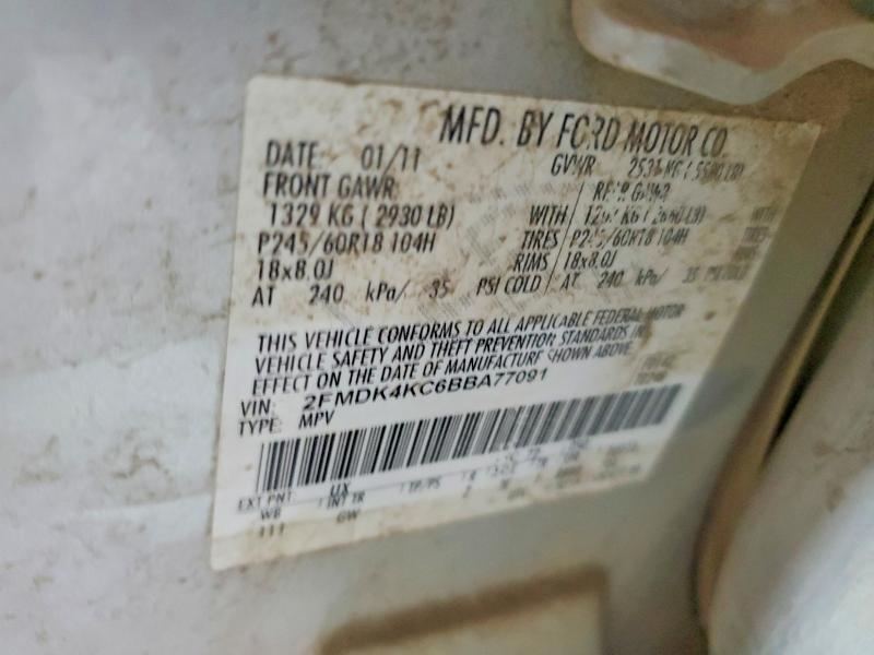 58737226 :رقم المزاد ، 2FMDK4KC6BBA77091 vin ، 2011 Ford Edge مزاد بيع