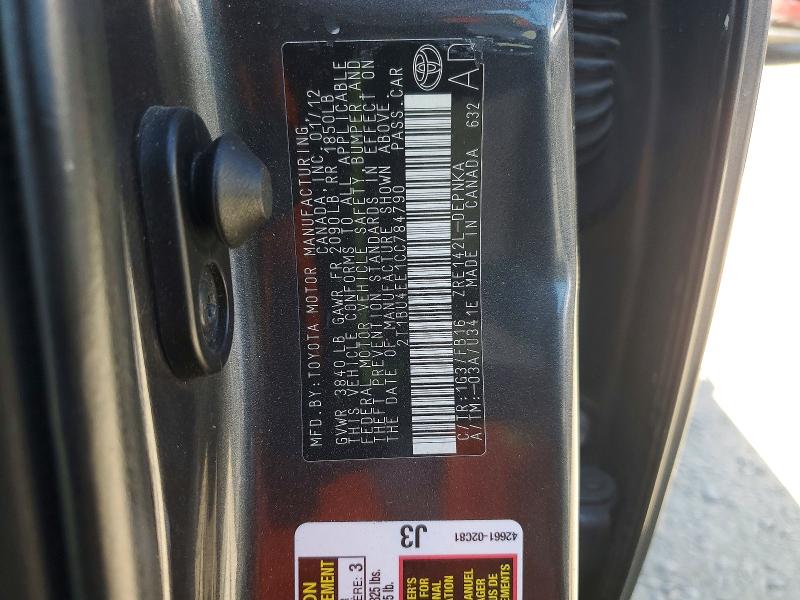 61561276 :رقم المزاد ، 2T1BU4EE1CC784790 vin ، 2012 Toyota Corolla مزاد بيع