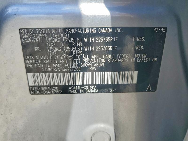 Продаж на аукціоні авто 2016 Toyota Rav4, vin: 2T3RFREV5GW427288, номер лоту: 60996096