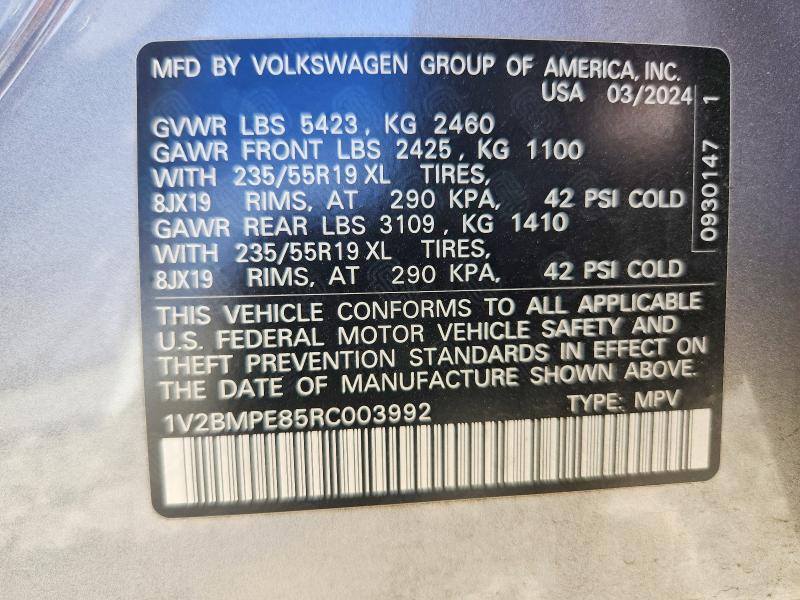59821726 :رقم المزاد ، 1V2BMPE85RC003992 vin ، 2024 Volkswagen Id.4 مزاد بيع