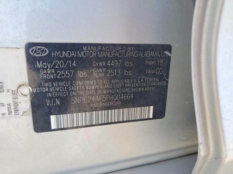 60229376 :رقم المزاد ، 5NPE24AF5FH004664 vin ، 2015 Hyundai Sonata مزاد بيع