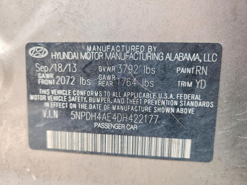 2013 Hyundai Elantra მანქანა იყიდება აუქციონზე, vin: 5NPDH4AE4DH422177, აუქციონის ნომერი: 61163146