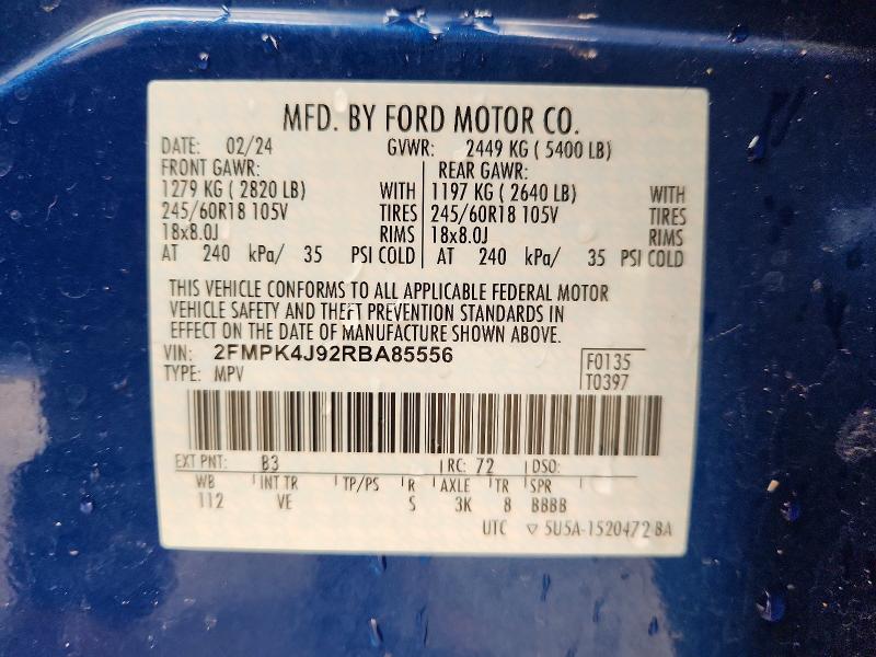 2024 Ford Edge მანქანა იყიდება აუქციონზე, vin: 2FMPK4J92RBA85556, აუქციონის ნომერი: 61410876