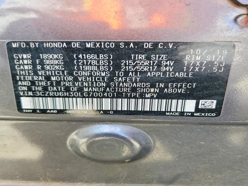 2020 Honda Hr-v მანქანა იყიდება აუქციონზე, vin: 3CZRU6H30LG700401, აუქციონის ნომერი: 59359456