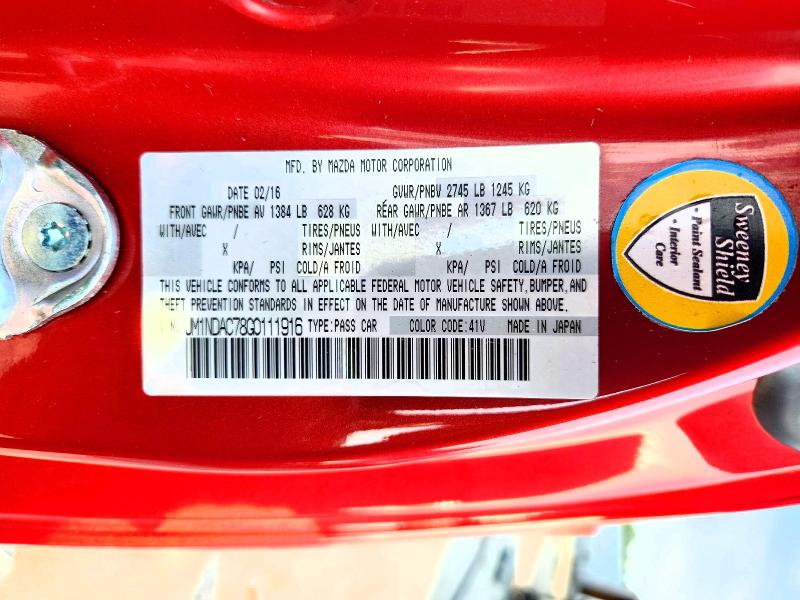 Продажа на аукционе авто 2016 Mazda Mx-5 Miata, vin: JM1NDAC78G0111916, номер лота: 62837086
