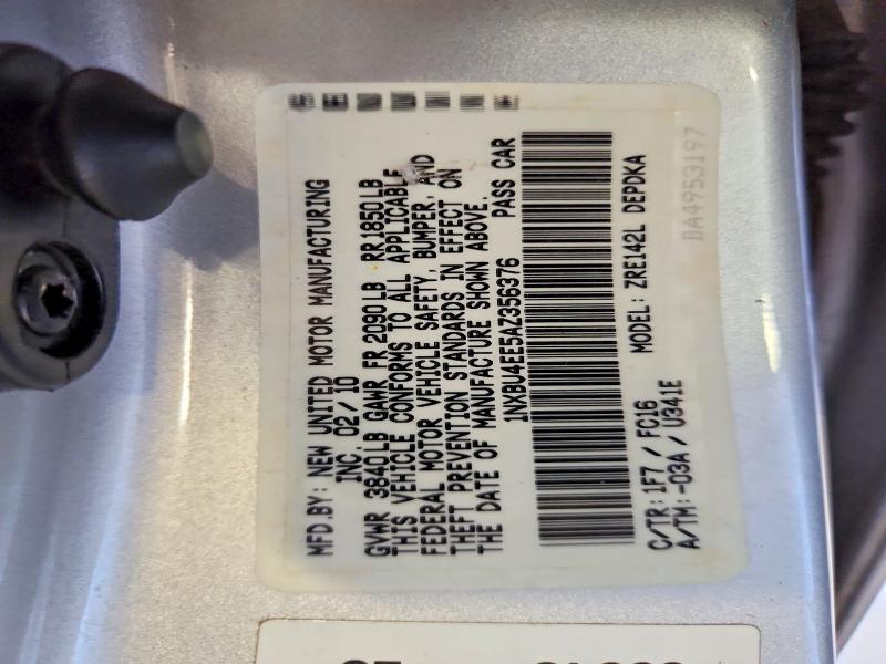 61355346 :رقم المزاد ، 1NXBU4EE5AZ356376 vin ، 2010 Toyota Corolla مزاد بيع