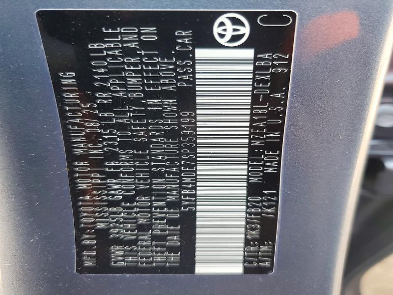 62882556 :رقم المزاد ، 5YFB4MDE7SP359199 vin ، 2025 Toyota Corolla مزاد بيع
