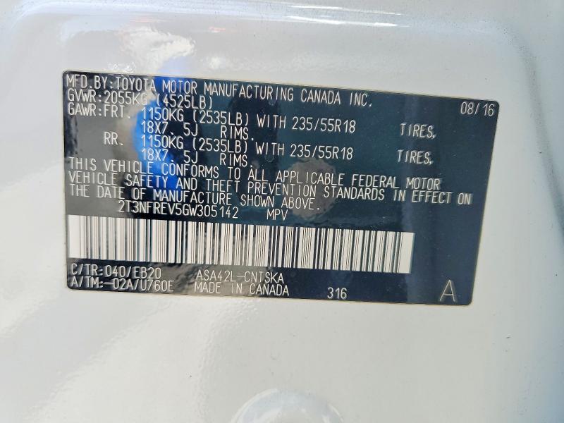 62676826 :رقم المزاد ، 2T3NFREV5GW305142 vin ، 2016 Toyota Rav4 مزاد بيع