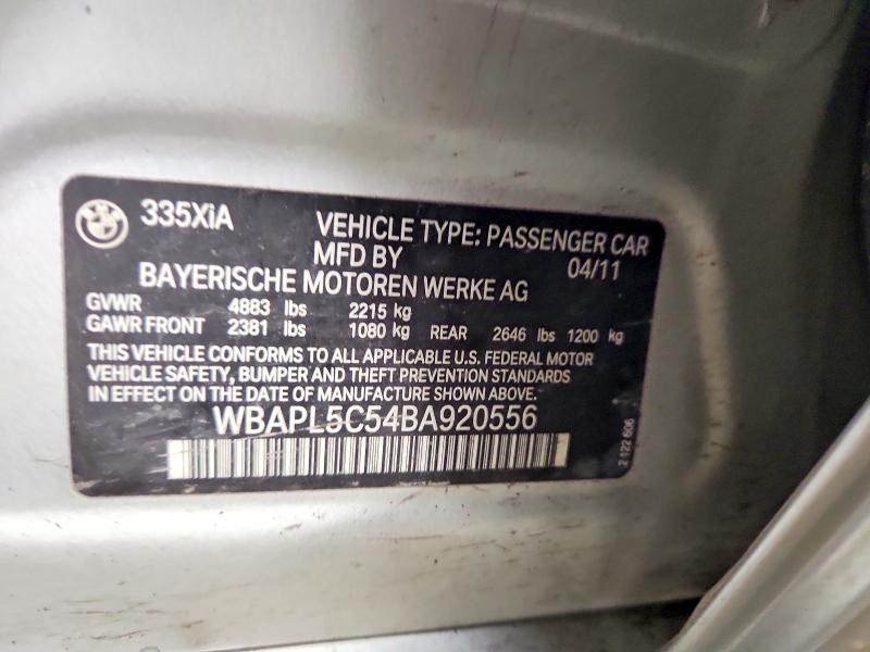 61804386 :رقم المزاد ، WBAPL5C54BA920556 vin ، 2011 Bmw 335 مزاد بيع