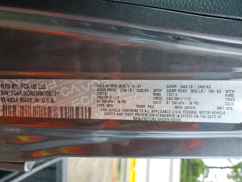 Продаж на аукціоні авто 2021 Jeep Wrangler Unlimited, vin: 1C4HJXDN2MW706131, номер лоту: 60669716