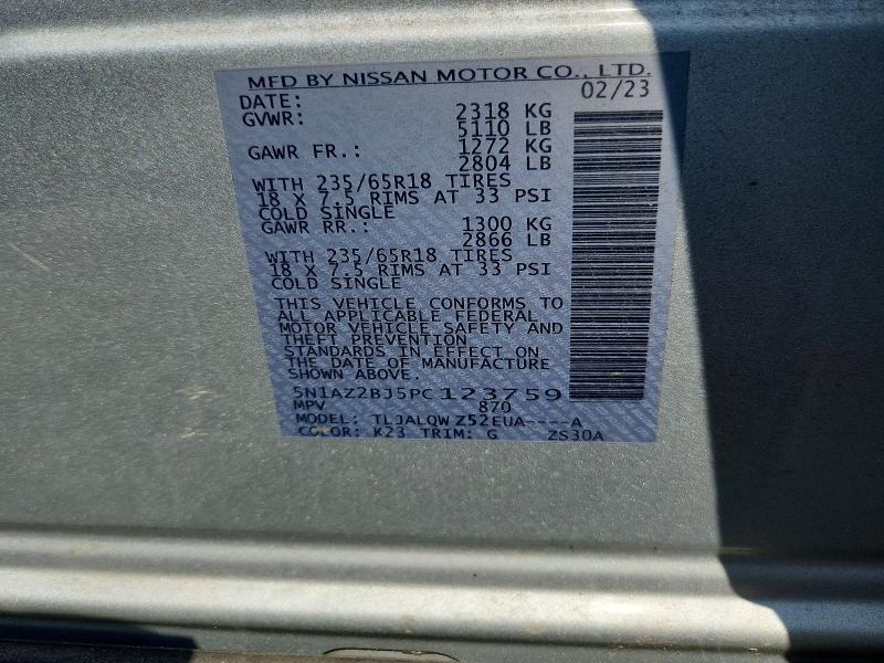 85965055 :رقم المزاد ، 5N1AZ2BJ5PC123759 vin ، 2023 Nissan Murano مزاد بيع