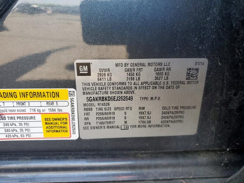 62019206 :رقم المزاد ، 5GAKRBKD6EJ262649 vin ، 2014 Buick Enclave مزاد بيع