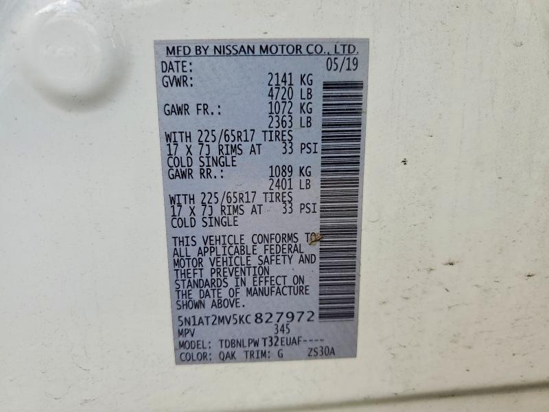 Aukcja sprzedaży 2019 Nissan Rogue, vin: 5N1AT2MV5KC827972, numer aukcji: 60877356