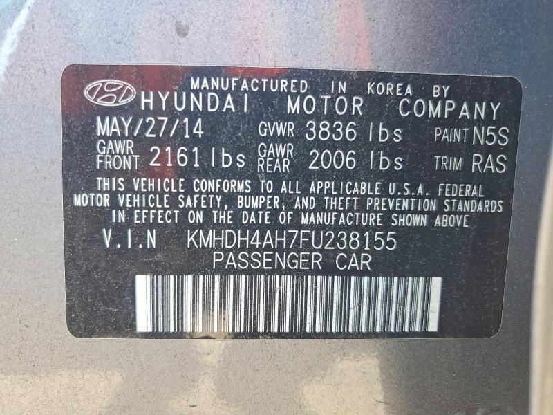 Aukcja sprzedaży 2015 Hyundai Elantra, vin: KMHDH4AH7FU238155, numer aukcji: 59965726