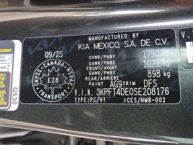 2025 Kia K4 მანქანა იყიდება აუქციონზე, vin: 3KPFT4DE0SE208176, აუქციონის ნომერი: 61245406