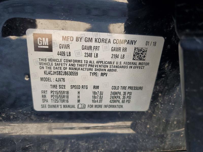 2018 Buick Encore მანქანა იყიდება აუქციონზე, vin: KL4CJHSB2JB630559, აუქციონის ნომერი: 59268826