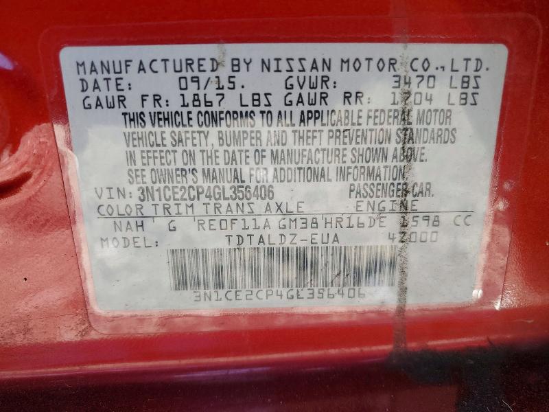 59701386 :رقم المزاد ، 3N1CE2CP4GL356406 vin ، 2016 Nissan Versa Note مزاد بيع