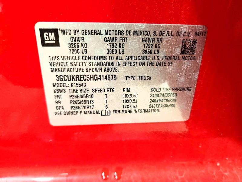 Продажа на аукционе авто 2017 Chevrolet Silverado, vin: 3GCUKREC5HG414675, номер лота: 59304616