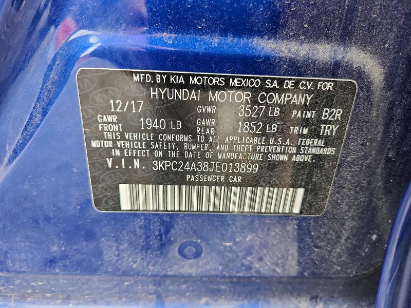 2018 Hyundai Accent მანქანა იყიდება აუქციონზე, vin: 3KPC24A38JE013899, აუქციონის ნომერი: 61434496