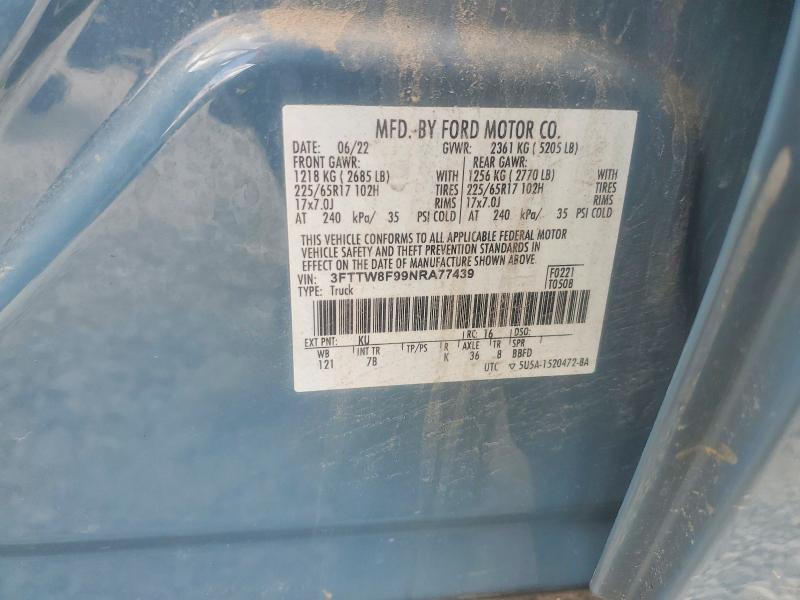 Продажа на аукционе авто 2022 Ford Maverick, vin: 3FTTW8F99NRA77439, номер лота: 60077046