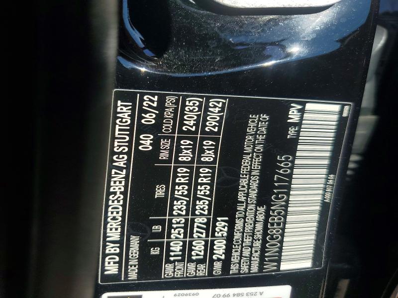 61133566 :رقم المزاد ، W1N0G8EB5NG117665 vin ، 2022 Mercedes-benz Glc مزاد بيع
