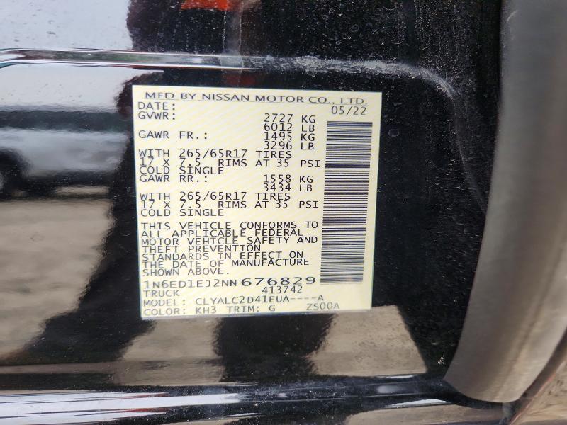 62274066 :رقم المزاد ، 1N6ED1EJ2NN676829 vin ، 2022 Nissan Frontier مزاد بيع