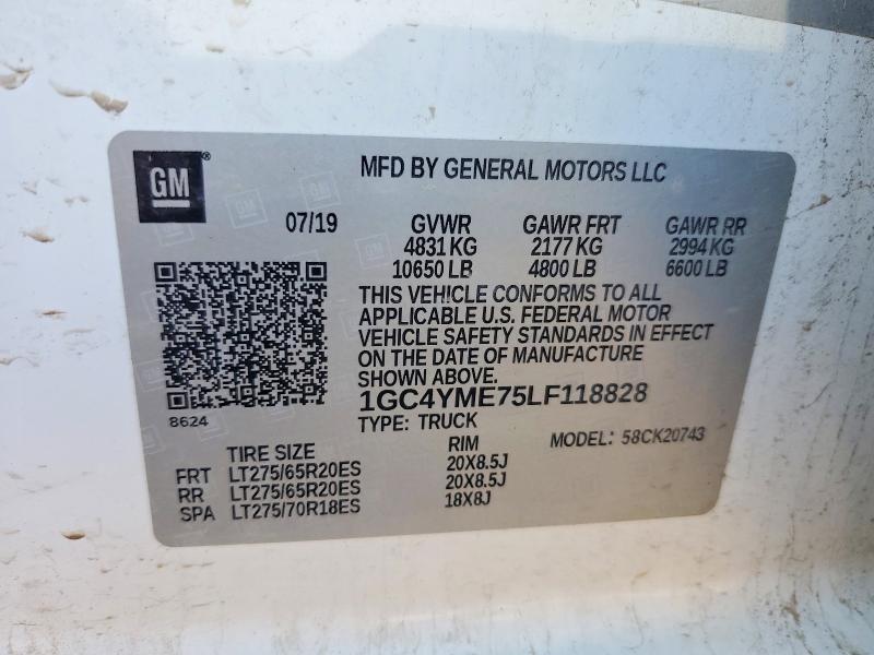 2020 Chevrolet Silverado მანქანა იყიდება აუქციონზე, vin: 1GC4YME75LF118828, აუქციონის ნომერი: 62638416