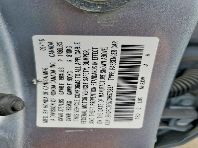 Aukcja sprzedaży 2016 Honda Civic, vin: 2HGFC2F57GH576837, numer aukcji: 61279136