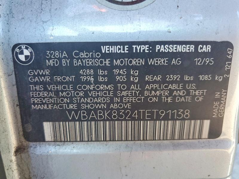 Продаж на аукціоні авто 1996 Bmw 328, vin: WBABK8324TET91138, номер лоту: 59721476