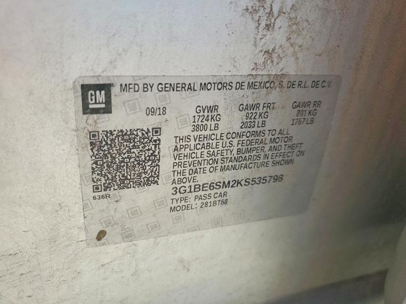 Продаж на аукціоні авто 2019 Chevrolet Cruze, vin: 3G1BE6SM2KS535798, номер лоту: 58764686