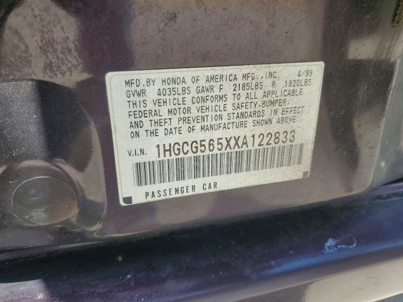 60964496 :رقم المزاد ، 1HGCG565XXA122833 vin ، 1999 Honda Accord مزاد بيع