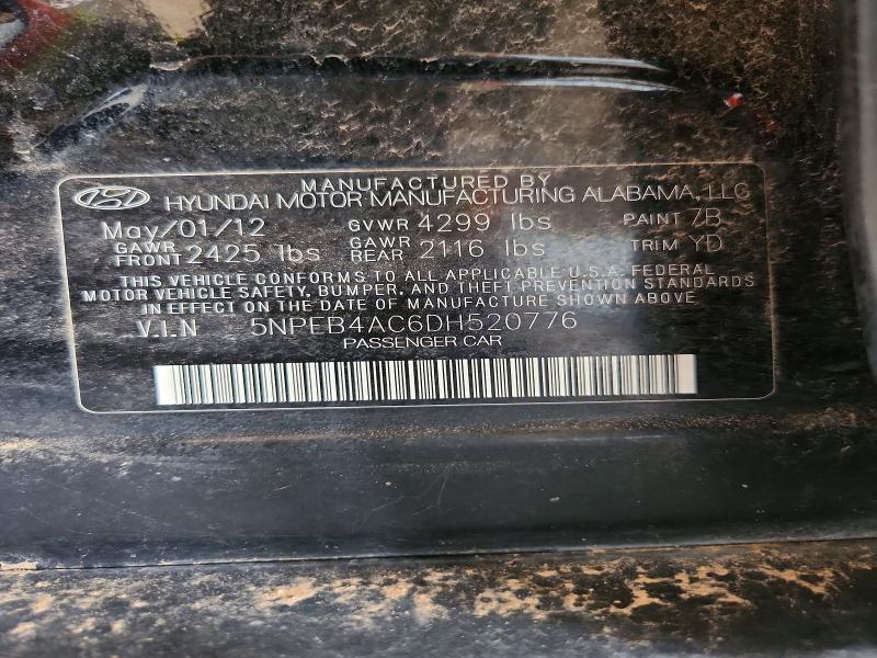 2013 Hyundai Sonata მანქანა იყიდება აუქციონზე, vin: 5NPEB4AC6DH520776, აუქციონის ნომერი: 62961086