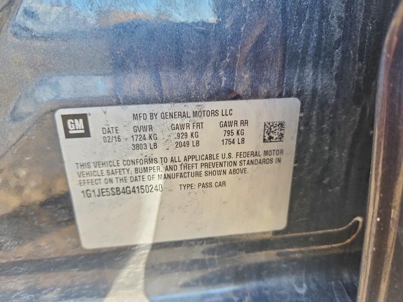 Auction sale of the 2016 Chevrolet Sonic, vin: 1G1JE5SB4G4150240, lot number: 62955816